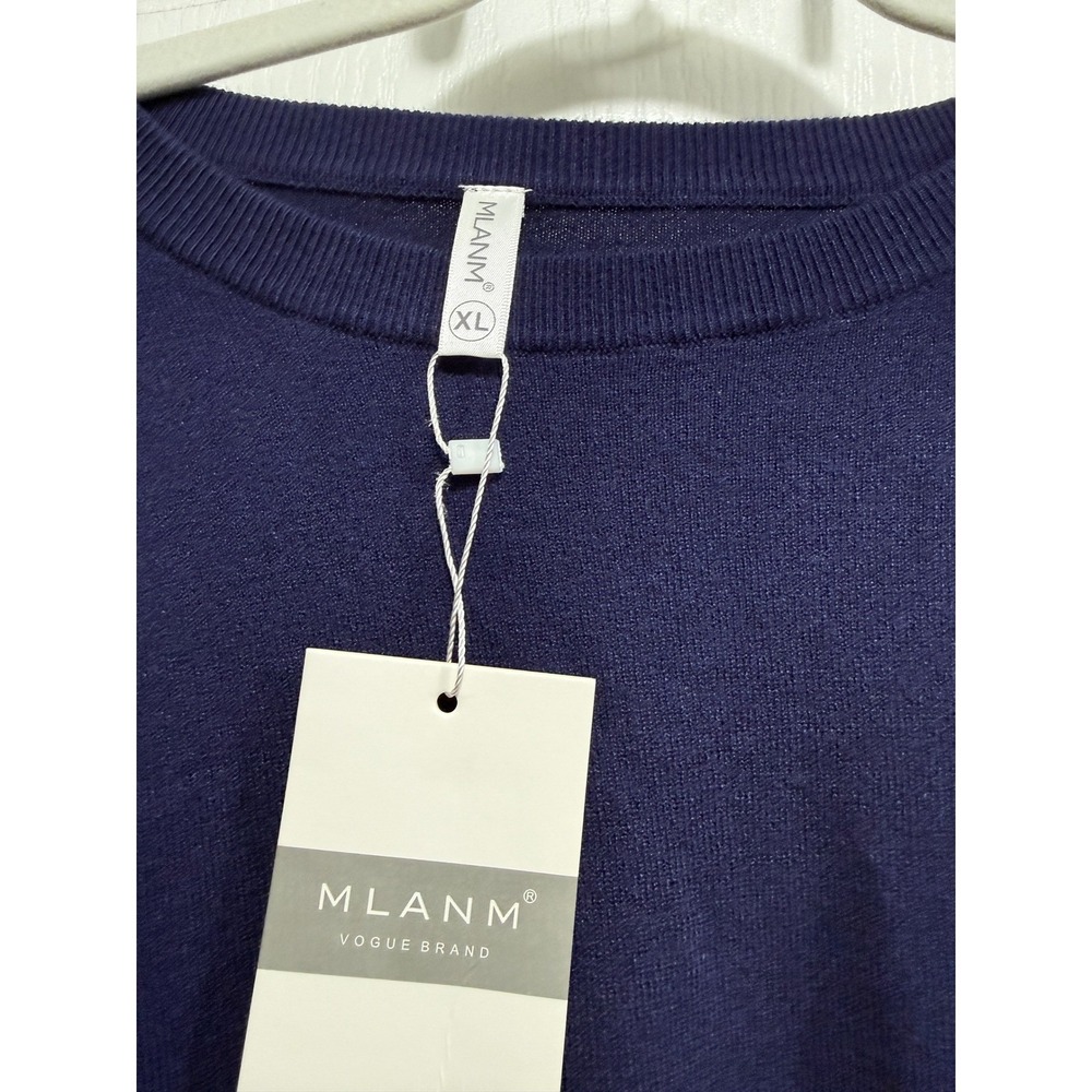 MLANM Womens Navy Blue Crew Neck Long‎ Sleeve Sweater Knit Top XL soft classic - Picture 4 of 15